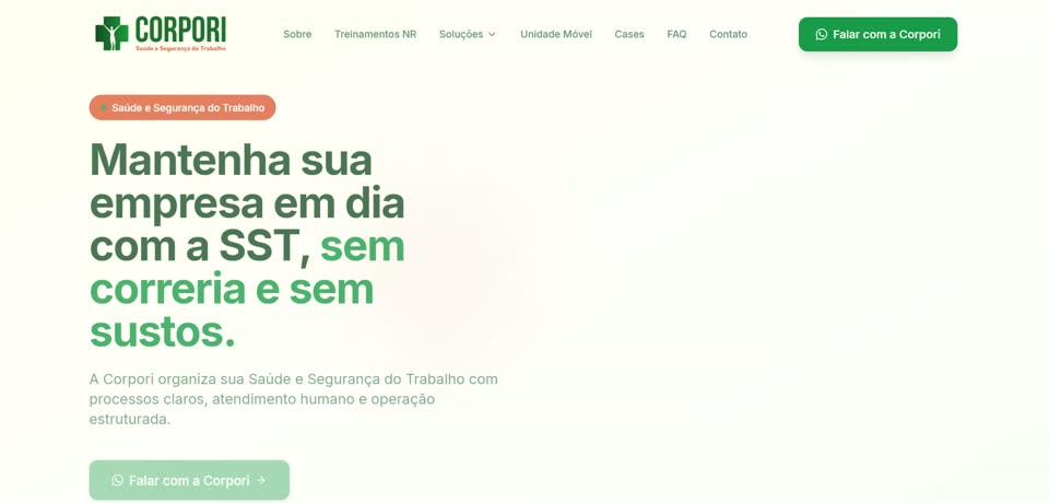 Site atual da Corpori, com contadores de resultado e chamada direta para WhatsApp